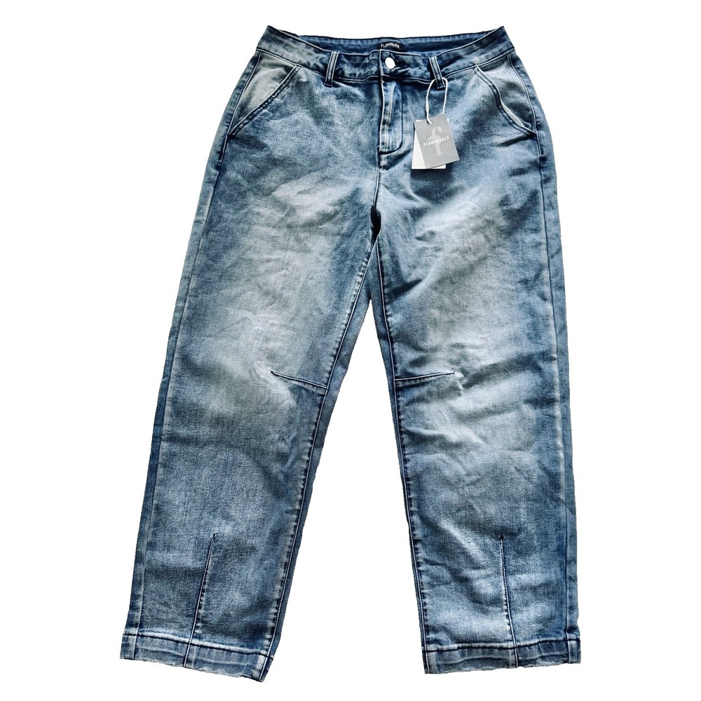 Flamingals Acid Wash Barrel Leg Jeans NWT Women's Large Y2K Streetwear Utility
